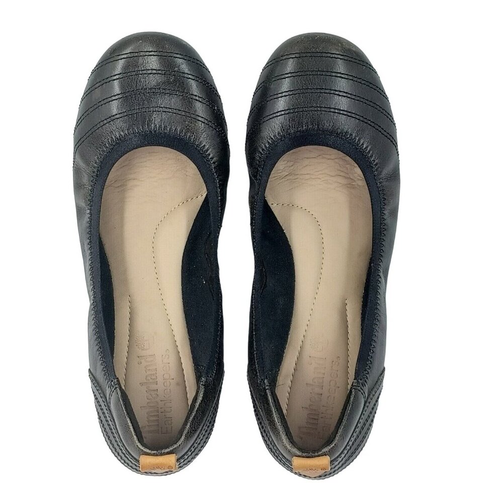 Timberland Women's Shoe Black Sz 8 Leather Earthkeepers Rubber Sole Ballet Flats - Picture 2 of 9
